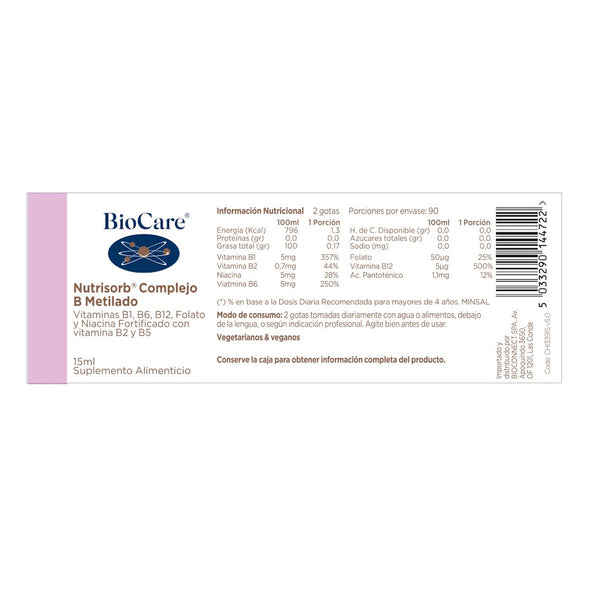 VITAMINA COMPLEJO B METILADO BIOCARE NUTRISORB  (15ML)